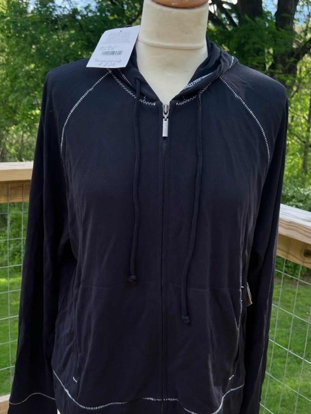 Nwt J.jill Black Matte Jersey Zip Hoodie Jacket Large Top